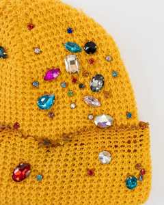 Chapeau d'hiver en tricot avec strass, perles de cristal, bonnet en pierres précieuses, diamants, strass, pour unisexe - Product Image 3