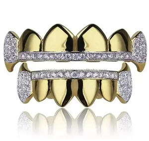 Bling Hip Hop Grills Dientes Grillz Micro Pave Moissanite Top Bottom Vampire Fangs Dientes Grillz Set Regalos de Halloween Hombres Mujeres - Product Image 1
