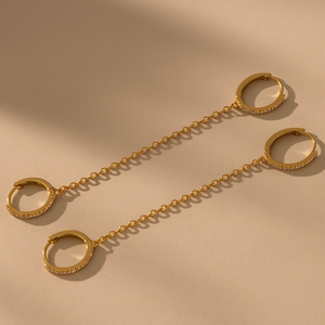 18k Gold Hoop <b>Earrings</b>-Statement Sparkle Duo - Product Image 3