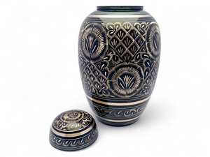 Urne funéraire noire pour adulte avec motif gravé argenté, 10 pouces, pour cendres humaines, capacité jusqu'à 200 livres - Product Image 2