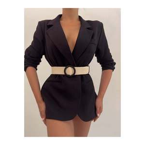 Ceinture élastique tissée pour femme avec boucle plaquée, ceinture pour veste, ceinture pour chemise, ceinture pour robe - Noir - Product Image 2