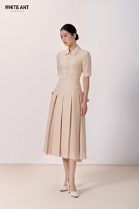 Listo para enviar Vestidos casuales para mujer Turn-Down Collar Orion Box Vestido plisado Tela ecológica Embalaje personalizado Whiteant Venta al por mayor - Product Image 5