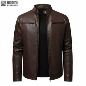 Chaqueta de cuero con cremallera personalizada de alta calidad para hombre, bombardero de invierno de talla grande con decoración bordada, bombardero de suministro directo al por mayor - Product Image 1