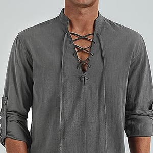 Chemise Jacobite Ghillie 100% Coton Écologique Anti-Rides Stand Manches Longues Dentelle Lin Jacobite Chemise Style Écossais - Product Image 2