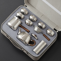 Service à thé d'extérieur de luxe en titane pur fait main, tasses à double paroi, théière chinoise Kung Fu, portable, idéal pour un cadeau