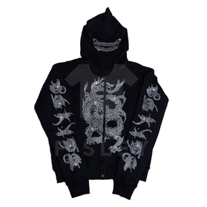 Sweat à capuche en molleton pour homme, coupe décontractée, hiver, 100% coton, tissu éponge français, fermeture éclair avec strass, style streetwear personnalisé - Product Image 1
