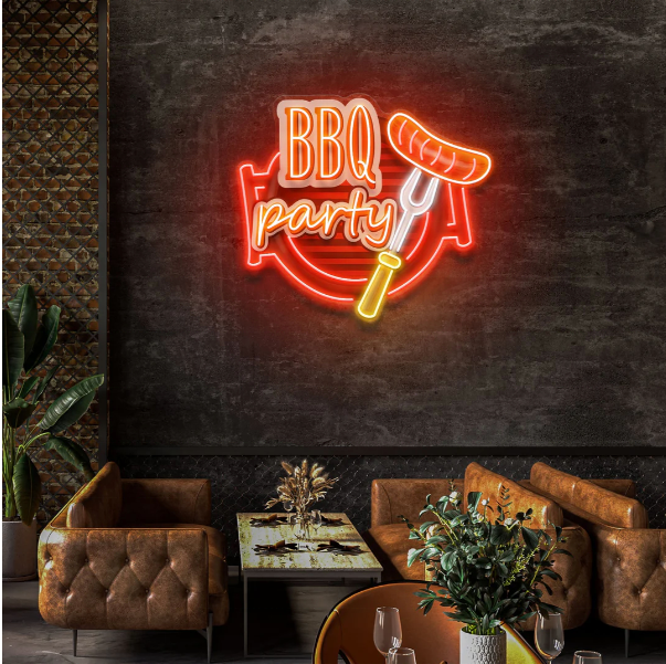 オリジナル BBQ 牛 ネオン看板 LED バーベキュー 店舗装飾 ネオン管