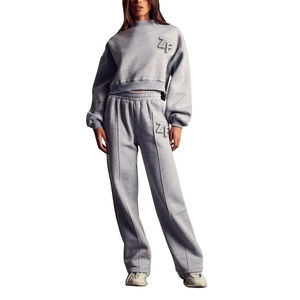 Sudadera de algodón con cuello personalizado y logotipo, ropa deportiva, chándal para mujer, conjunto de 2 piezas para correr, conjunto de chándal en relieve para correr - Product Image 6