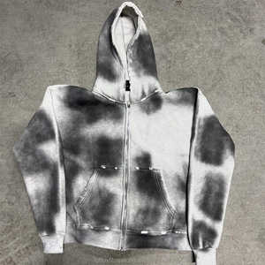 Sudadera con capucha personalizada de corte holgado y extragrande, estilo vintage, con lavado ácido y efecto desgastado, con cordón ajustable y bajo sin rematar, para streetwear de invierno. - Product Image 3