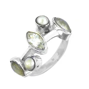 Anillo de Cóctel Geométrico de Plata 925 para Mujer con Perla y Piedra Preciosa, Estilo Bohemia, Joyería de Moda para Fiestas y Uso Diario - Product Image 3