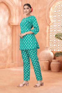 Ensemble coordonné B2B en poly-rayonne Rama Green pour femme, imprimé écologique, col rond, décontracté, vêtements de détente, du S au 6XL - Product Image 5