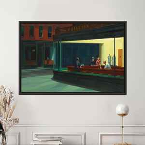 Lienzo Impreso: Arte de la Dinertería Nighthawks, Decoración Urbana de Aislamiento, 1P: Enmarcado en Negro - Product Image 1