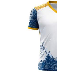 Camiseta Deportiva Personalizada para Hombre con Cuello en V, Blanca, Azul y Dorada, Estampada, de Poliéster, Secado Rápido, Transpirable, Jersey Atlético, OEM Personalizado - Product Image 4