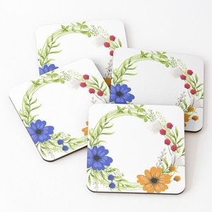 Factory Price <b>Wood</b>/Acacia <b>Wood</b> Over Printed <b>Tea</b> Serving Coasters 4 Pieces <b>Set</b> Hot Selling Kitchen Supplies Placemats - Product Image 1