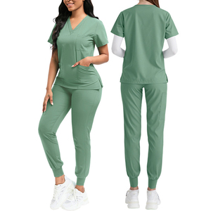 Set seprai Medis wanita ukuran <span class=keywords><strong>Plus</strong></span>, setelan atasan dan celana kain elastis untuk dokter dan perawat terbuat dari spandeks - Product Image 3
