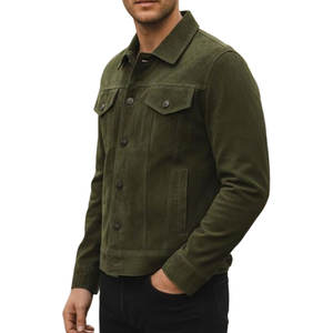 Luxury Style Cow Skin <b>Suede</b> Leather Winter <b>Jacket</b> with Front Logo Eco-Friendly Lightweight Design and Comfort - Product Image 1