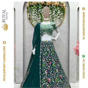 Présentation de la nouvelle lourde fausse Georgette Lehenga Choli avec fil de travail Dupatta - Product Image 2