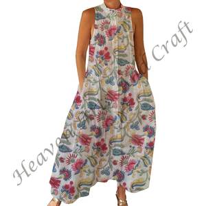 2026 Spring Fashion Women's Sleeveless Block Print <b>Jumpsuit</b> Round Neck For Spring/Summer Adults Autumn New Arrivals Bagru Print - Product Image 4