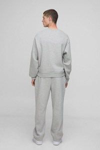 <b>Men's</b> Winter Casual Streetwear Set Light <b>Grey</b> 100% Cotton Hooded <b>Sweatshirt</b> Ribbed Hem Relaxed Jogger Pants Oversized Solid - Product Image 2