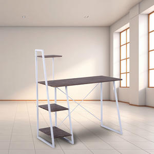 Escritorio para computadora Well Home de 102x50x75 cm en blanco y marrón nogal con estantería integrada - Product Image 4