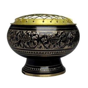 Brûleur de bakhoor en métal sculpté durable toutes saisons Brûleur d'encens décoratif en laiton argenté poli et brillant - Product Image 5