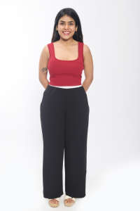 เสื้อครอปผ้าสแปนเด็กซ์คอสี่เหลี่ยมแขนกุดยืดได้สำหรับผู้หญิงดูสง่างาม - Product Image 3