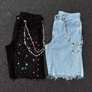 กางเกงขาสั้นผ้าแคนวาสผู้ชายขายส่ง สไตล์สตรีทแวร์ ดีไซน์ประดับเพชร 100% ผ้าฝ้าย ทึบสี ลำลอง เป็นมิตรกับสิ่งแวดล้อม - Product Image 2