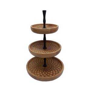 Présentoir à gâteaux rond en bois au design élégant, 2 niveaux, finitions naturelles, présentoir de fête d'anniversaire de mariage, vente en gros - Product Image 5