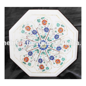หินอ่อนสีขาวทึบ Pietra Dura Inlay ออกแบบตกแต่งตาราง - Product Image 1