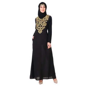 Abaya élégante pour femme AY-808, coupe droite, style modeste, avec col brodé à la main en or et cuivre, style modeste - Product Image 3