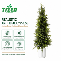 Cyprès artificiel topiaire de 90 cm en pot, plante artificielle avec pot blanc, feuilles en PE résistantes aux UV, écologique, moderne, pour l'intérieur et l'extérieur