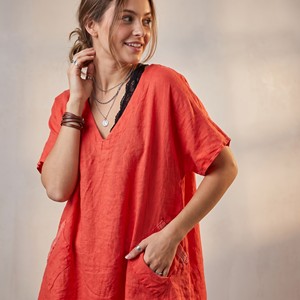 Abito casual asimmetrico con scollo a O, lunghezza al ginocchio, con tasche, per donna, primavera estate - Product Image 3