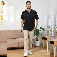 Kaos Polo Golf Pria Cepat Kering Anti-Bakteri Bergaris Spandex/Polyester Penyerap Keringat Bernapas Sporty Body Fit Kancing