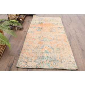 พรมวินเทจขนาด 1.8x4.1 ฟุต พรมตุรกีขนาดเล็ก พรมลายต้นไม้และพืชสีส้มน้ำเงิน - Product Image 5