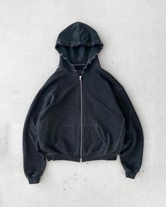 Designer Custom Streetwear Washed <b>Hoodies</b> <b>Men</b> Blank <b>Black</b> 410gsm French Terry Vintage Distressed Acid Wash <b>Zip</b> Winter Breathable - Product Image 5