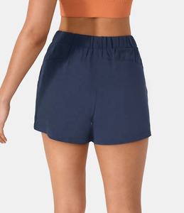 Pantalones cortos deportivos de verano con logotipo personalizado para mujer, pantalones cortos elásticos de cintura alta para correr en la playa, ropa de gimnasio, pantalones cortos lavados en caliente - Product Image 2