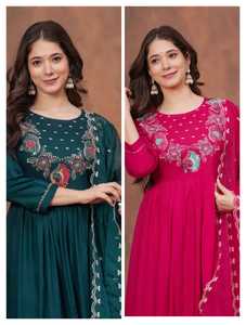 ชุด kurti 3ชิ้นในสไตล์ anarkali พร้อมการปักที่หรูหราและลำดับชุดทำงานแบบดั้งเดิมที่สมบูรณ์แบบสำหรับสวมใส่ในงานเลี้ยงเทศกาล - Product Image 3