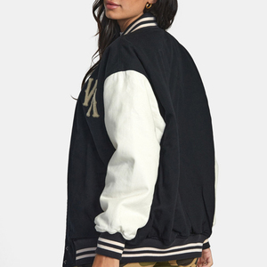 Chaqueta Universitaria de Moda para Mujer 2025, Personalizada, de Alta Calidad, Exterior de Lana/Viscosa, Mangas de Cuero, Resistente al Viento, Reversible, de Algodón - Product Image 4