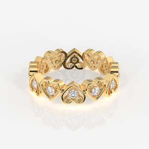 Round Cut Moissanite Diamond Heart <b>Eternity</b> Band Sterling <b>Silver</b> Wedding <b>Ring</b> - Product Image 1