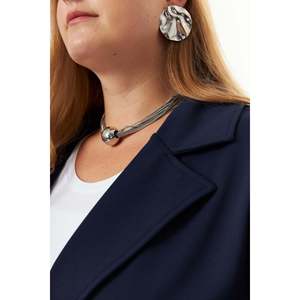 Chaqueta con Cintura Ajustable con Cordón Azul Marino Talla Grande para Mujer RMG - Prenda Exterior Elegante de Poliéster Tejido para Todas las Temporadas - Product Image 4