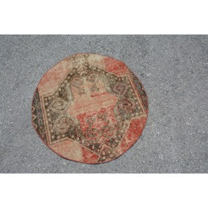 Alfombra turca Vintage de 2,9x2,9 pies, rojo, marrón, área grande, diseño de retazos de lana para pasillo o dormitorio, alfombra lateral con respaldo de látex - Product Image 2