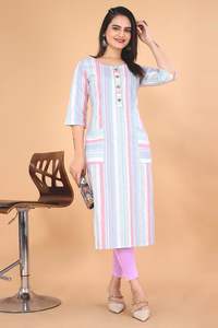 Diseñador Premium 4XL Chanderi Modal Foil Print Pure Lace Work Floor-Length Kurti Nueva fabricación india para la fiesta de boda diaria - Product Image 3