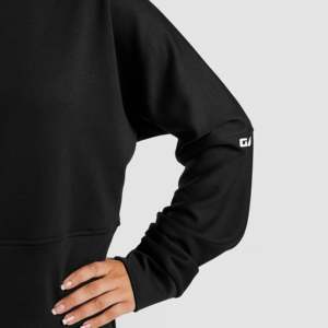 Sweat-shirt noir monocolore pour femme, idéal pour les entraînements quotidiens, en soie tricotée respirante avec impression en relief, style streetwear léger - Product Image 6