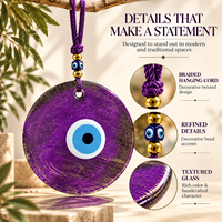 Décoration murale œil turc en verre violet scintillant, talisman porte-bonheur, charme protecteur, ornement cadeau pour la maison turque, 22 cm