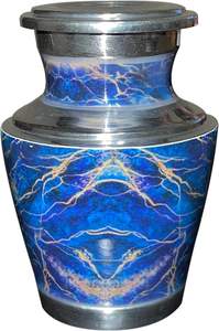 Urna de cremación para cenizas humanas Urna funeraria de metal con acabado personalizado con bolsa de terciopelo (recuerdo azul) - Product Image 6