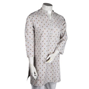 คุรตีผ้าฝ้ายพิมพ์ลายสำหรับผู้หญิง - สีเทาอ่อน - Product Image 1