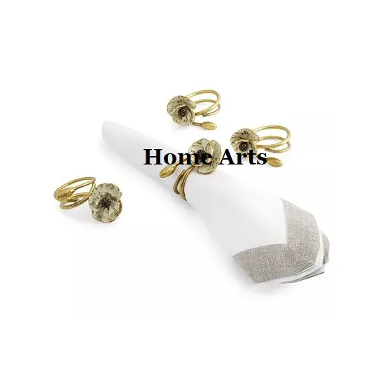 Forma rotonda portatovagliolo con disegno fiore forma rotonda Set di 4 colori oro tessuto anello titolare per la vendita