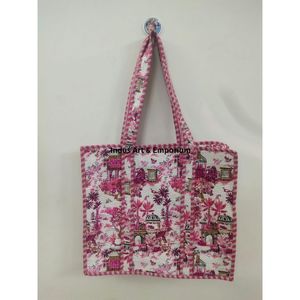 Fait à la main en coton imprimé de blocs floraux sac à provisions grand sac à provisions sac fourre-tout en coton cadeaux abordables pour femmes pour elle - Product Image 5