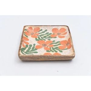 Bandeja Rectangular de Madera Hecha a Mano con Diseño Floral Esmaltado para Servir en Bodas, Diwali y Aperitivos - Product Image 1
