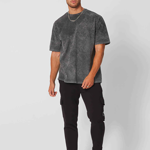 Coupe ample, T-shirt imprimé pour hommes 100% coton T-Shirt en coton délavé à l'acide lourd de haute qualité surdimensionné rétro lavage minéral - Product Image 3